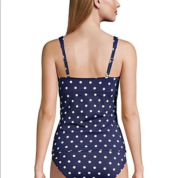 Lands End Plus Standard wrap Tankini top Tummy Control navy white polkadot Var - Picture 14 of 15